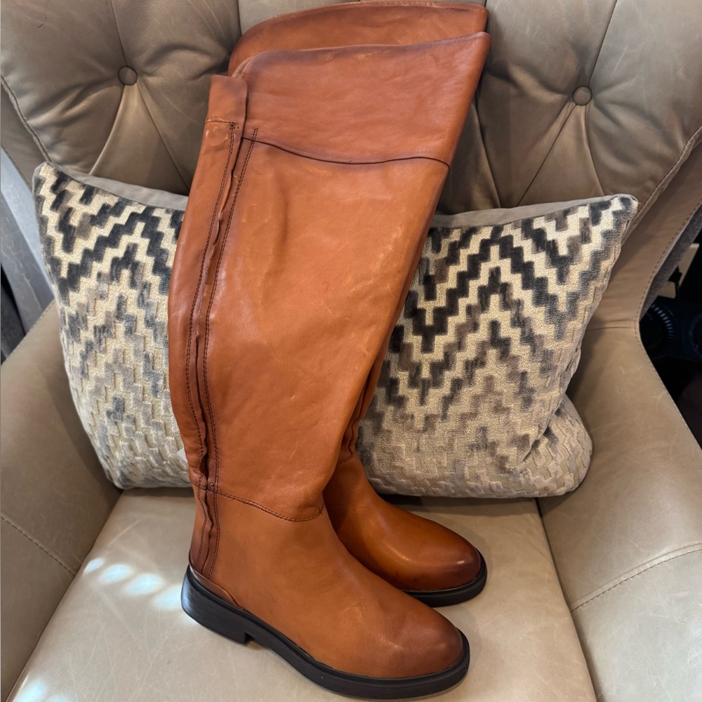Franco Sarto Brown Leather Boots with Roomy Shaft